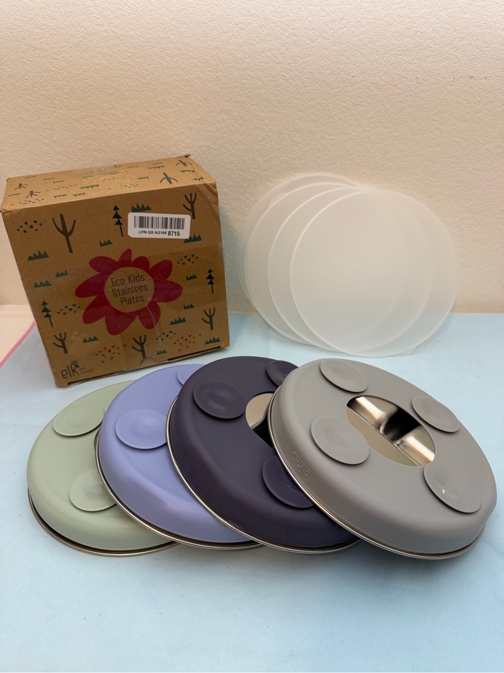 Elk and Friends Stainless Steel Divided Plates with Suction Sleeves